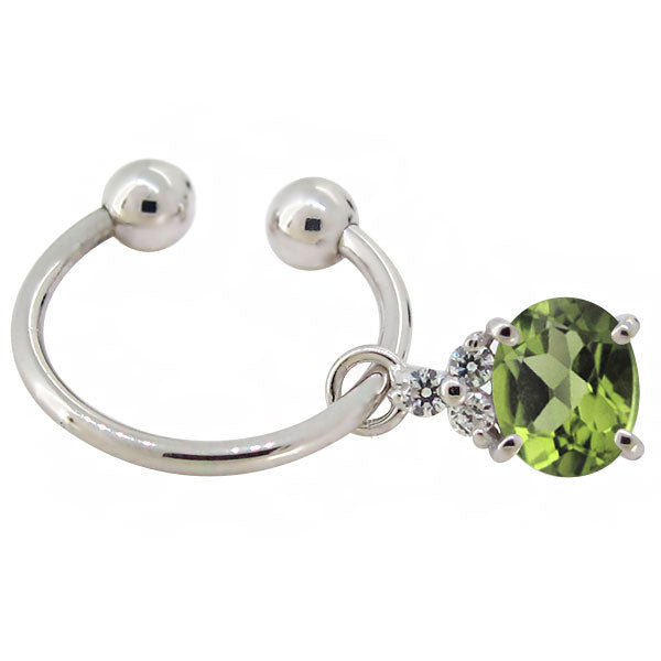 揺れる イヤーカフ レディース オーバル 大粒 フープイヤリング 選べる誕生石 Oval Hoop Earring 天然石 10金 18金 プラチナ チャーム 両耳用