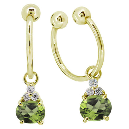 揺れる イヤーカフ レディース オーバル 大粒 フープイヤリング 選べる誕生石 Oval Hoop Earring 天然石 10金 18金 プラチナ チャーム 両耳用