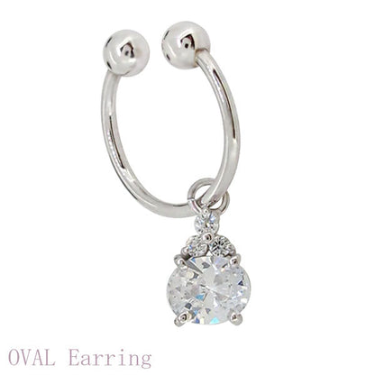 揺れる イヤーカフ レディース オーバル 大粒 フープイヤリング 選べる誕生石 Oval Hoop Earring 天然石 10金 18金 プラチナ チャーム 両耳用