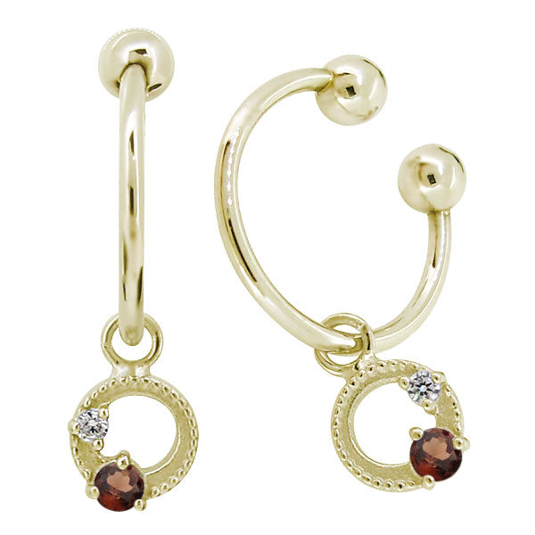 イヤーカフ レディース フープイヤリング 揺れる 月 星 選べる誕生石 Charm Hoop Earring 両耳用 天然石 k10 k18 pt900 moon star birthstone