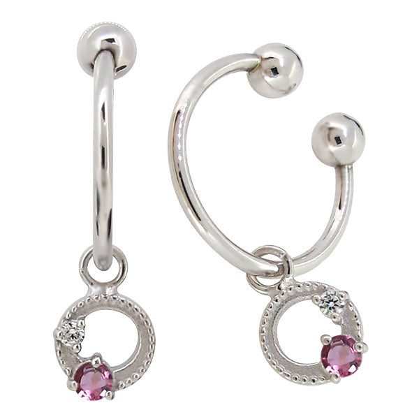 イヤーカフ レディース フープイヤリング 揺れる 月 星 選べる誕生石 Charm Hoop Earring 両耳用 天然石 k10 k18 pt900 moon star birthstone