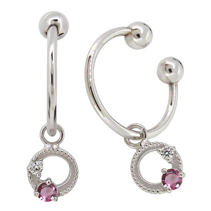 イヤーカフ レディース フープイヤリング 揺れる 月 星 選べる誕生石 Charm Hoop Earring 両耳用 天然石 k10 k18 pt900 moon star birthstone