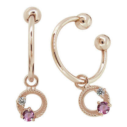 イヤーカフ レディース フープイヤリング 揺れる 月 星 選べる誕生石 Charm Hoop Earring 両耳用 天然石 k10 k18 pt900 moon star birthstone
