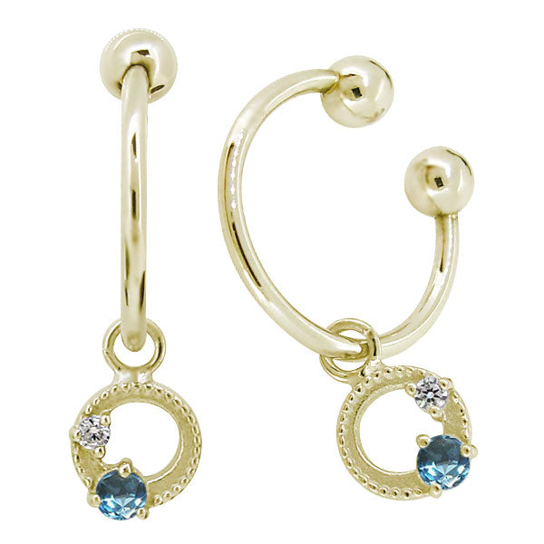 イヤーカフ レディース フープイヤリング 揺れる 月 星 選べる誕生石 Charm Hoop Earring 両耳用 天然石 k10 k18 pt900 moon star birthstone