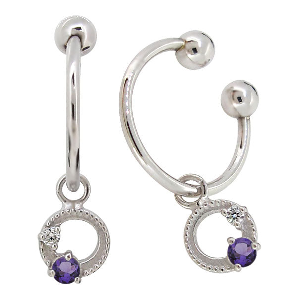 イヤーカフ レディース フープイヤリング 揺れる 月 星 選べる誕生石 Charm Hoop Earring 両耳用 天然石 k10 k18 pt900 moon star birthstone