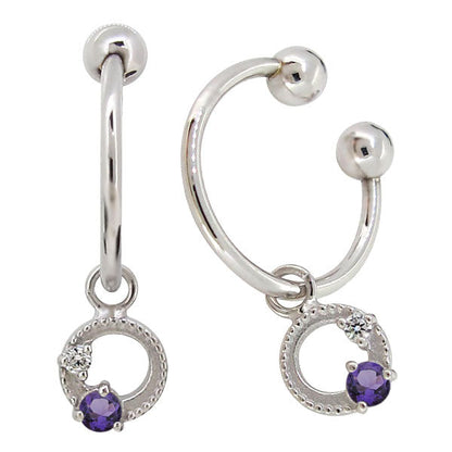 イヤーカフ レディース フープイヤリング 揺れる 月 星 選べる誕生石 Charm Hoop Earring 両耳用 天然石 k10 k18 pt900 moon star birthstone