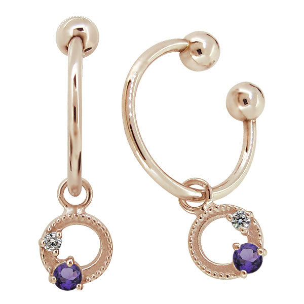 イヤーカフ レディース フープイヤリング 揺れる 月 星 選べる誕生石 Charm Hoop Earring 両耳用 天然石 k10 k18 pt900 moon star birthstone
