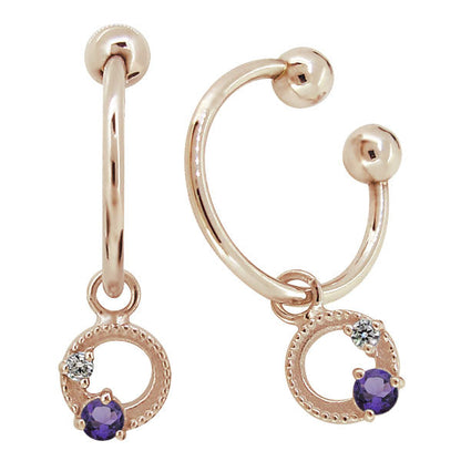 イヤーカフ レディース フープイヤリング 揺れる 月 星 選べる誕生石 Charm Hoop Earring 両耳用 天然石 k10 k18 pt900 moon star birthstone