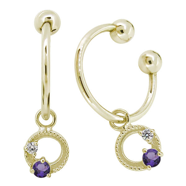 イヤーカフ レディース フープイヤリング 揺れる 月 星 選べる誕生石 Charm Hoop Earring 両耳用 天然石 k10 k18 pt900 moon star birthstone