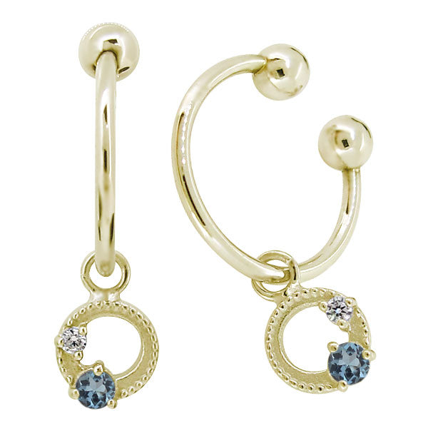 イヤーカフ レディース フープイヤリング 揺れる 月 星 選べる誕生石 Charm Hoop Earring 両耳用 天然石 k10 k18 pt900 moon star birthstone