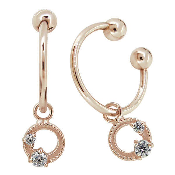 イヤーカフ レディース フープイヤリング 揺れる 月 星 選べる誕生石 Charm Hoop Earring 両耳用 天然石 k10 k18 pt900 moon star birthstone