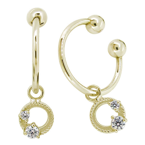 イヤーカフ レディース フープイヤリング 揺れる 月 星 選べる誕生石 Charm Hoop Earring 両耳用 天然石 k10 k18 pt900 moon star birthstone