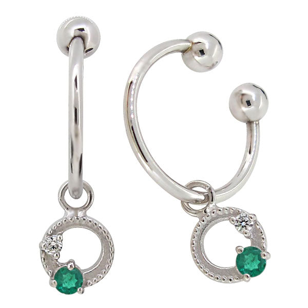 イヤーカフ レディース フープイヤリング 揺れる 月 星 選べる誕生石 Charm Hoop Earring 両耳用 天然石 k10 k18 pt900 moon star birthstone