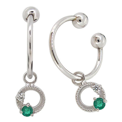 イヤーカフ レディース フープイヤリング 揺れる 月 星 選べる誕生石 Charm Hoop Earring 両耳用 天然石 k10 k18 pt900 moon star birthstone