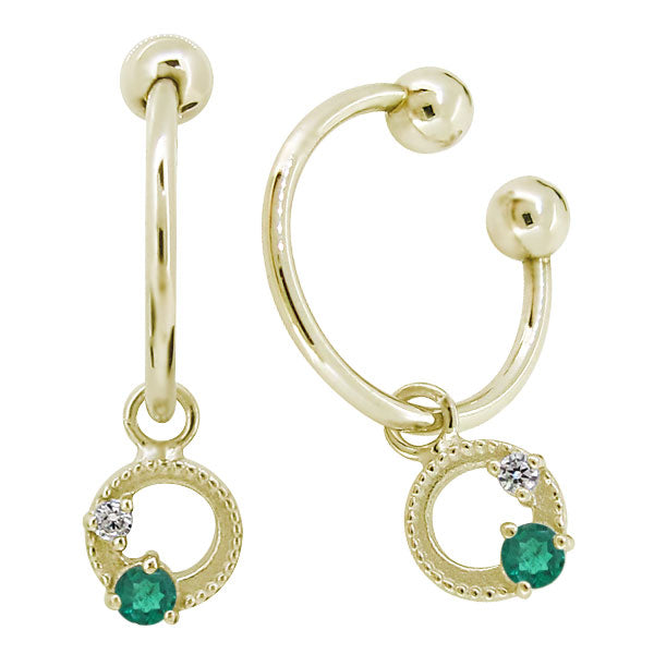 イヤーカフ レディース フープイヤリング 揺れる 月 星 選べる誕生石 Charm Hoop Earring 両耳用 天然石 k10 k18 pt900 moon star birthstone