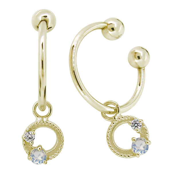 イヤーカフ レディース フープイヤリング 揺れる 月 星 選べる誕生石 Charm Hoop Earring 両耳用 天然石 k10 k18 pt900 moon star birthstone