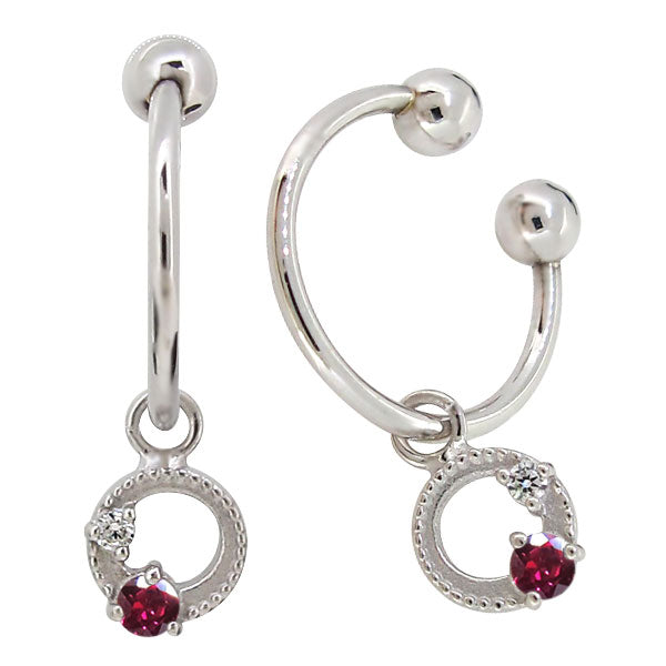イヤーカフ レディース フープイヤリング 揺れる 月 星 選べる誕生石 Charm Hoop Earring 両耳用 天然石 k10 k18 pt900 moon star birthstone