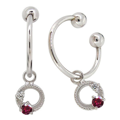 イヤーカフ レディース フープイヤリング 揺れる 月 星 選べる誕生石 Charm Hoop Earring 両耳用 天然石 k10 k18 pt900 moon star birthstone