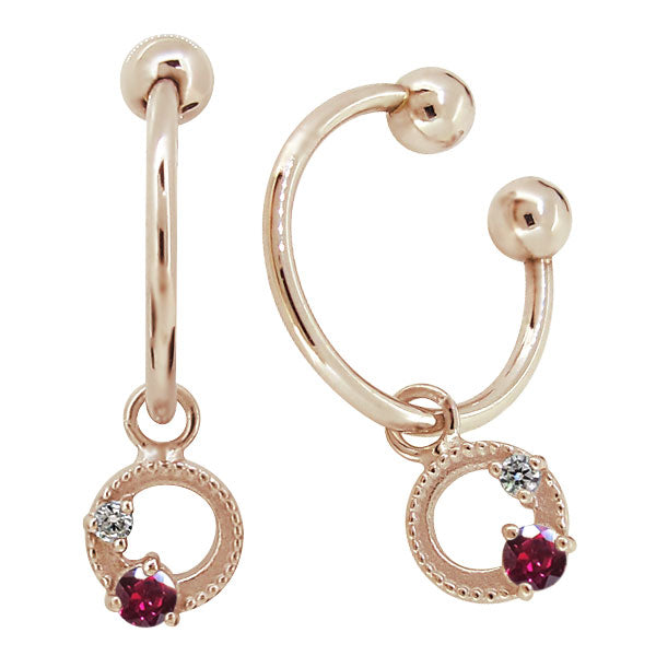 イヤーカフ レディース フープイヤリング 揺れる 月 星 選べる誕生石 Charm Hoop Earring 両耳用 天然石 k10 k18 pt900 moon star birthstone