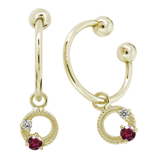 イヤーカフ レディース フープイヤリング 揺れる 月 星 選べる誕生石 Charm Hoop Earring 両耳用 天然石 k10 k18 pt900 moon star birthstone