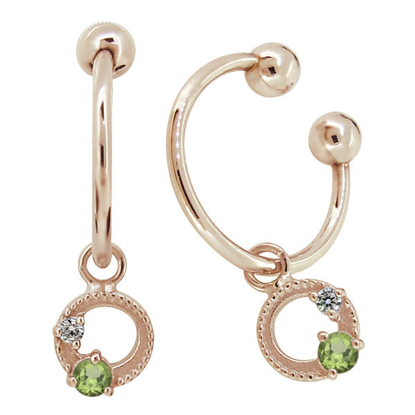 イヤーカフ レディース フープイヤリング 揺れる 月 星 選べる誕生石 Charm Hoop Earring 両耳用 天然石 k10 k18 pt900 moon star birthstone