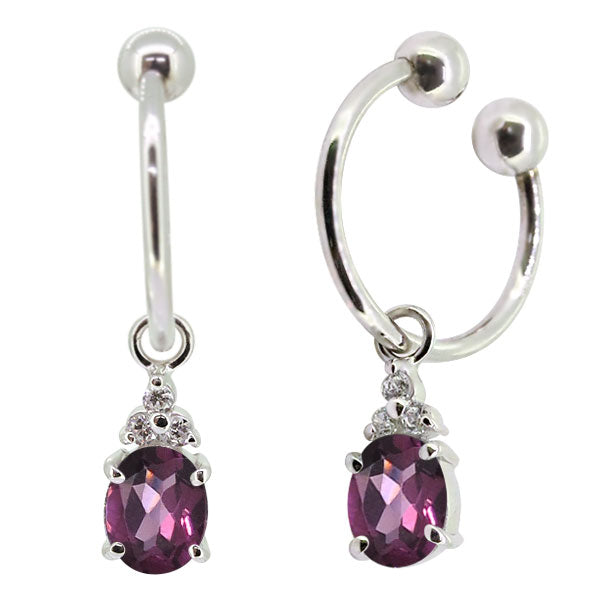 揺れる オーバル 大粒 フープイヤリング レディース イヤーカフ 選べる誕生石 Oval Hoop Earring 天然石 k10 k18 pt900 ノンホールピアス 両耳用