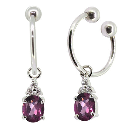 揺れる オーバル 大粒 フープイヤリング レディース イヤーカフ 選べる誕生石 Oval Hoop Earring 天然石 k10 k18 pt900 ノンホールピアス 両耳用