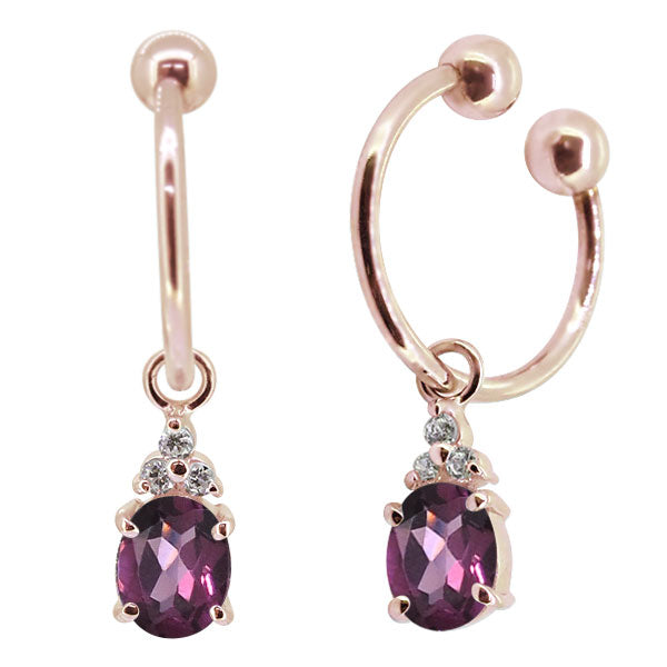 揺れる オーバル 大粒 フープイヤリング レディース イヤーカフ 選べる誕生石 Oval Hoop Earring 天然石 k10 k18 pt900 ノンホールピアス 両耳用