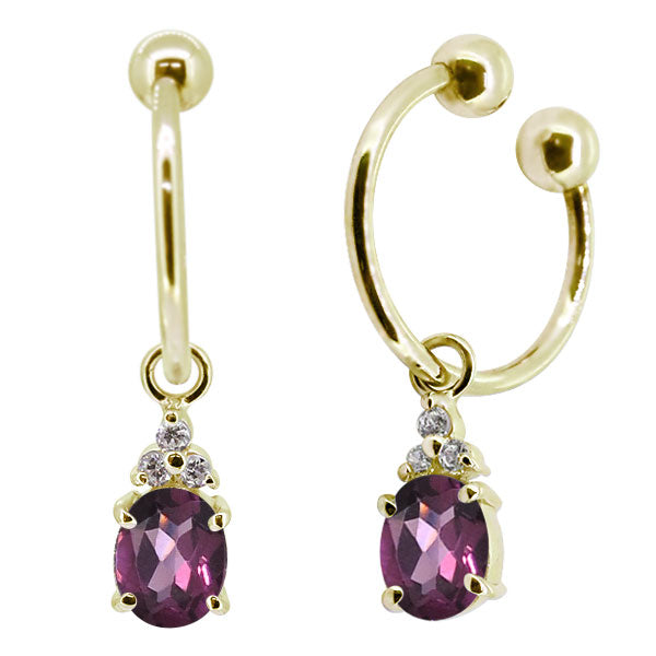 揺れる オーバル 大粒 フープイヤリング レディース イヤーカフ 選べる誕生石 Oval Hoop Earring 天然石 k10 k18 pt900 ノンホールピアス 両耳用