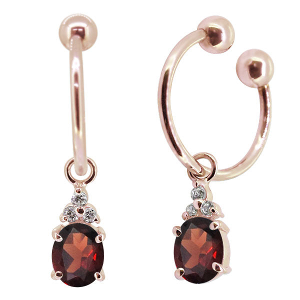 揺れる オーバル 大粒 フープイヤリング レディース イヤーカフ 選べる誕生石 Oval Hoop Earring 天然石 k10 k18 pt900 ノンホールピアス 両耳用