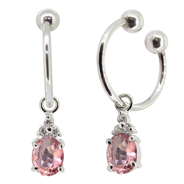 揺れる オーバル 大粒 フープイヤリング レディース イヤーカフ 選べる誕生石 Oval Hoop Earring 天然石 k10 k18 pt900 ノンホールピアス 両耳用