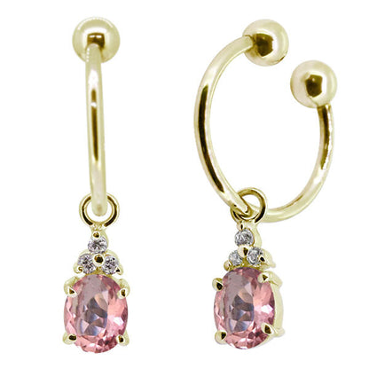 揺れる オーバル 大粒 フープイヤリング レディース イヤーカフ 選べる誕生石 Oval Hoop Earring 天然石 k10 k18 pt900 ノンホールピアス 両耳用