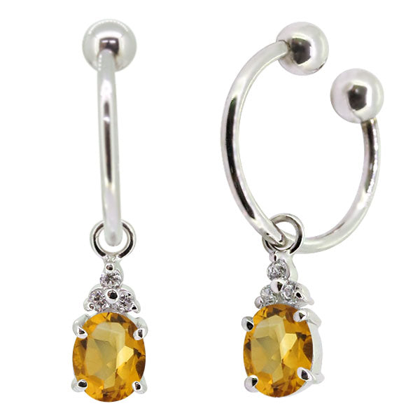 揺れる オーバル 大粒 フープイヤリング レディース イヤーカフ 選べる誕生石 Oval Hoop Earring 天然石 k10 k18 pt900 ノンホールピアス 両耳用