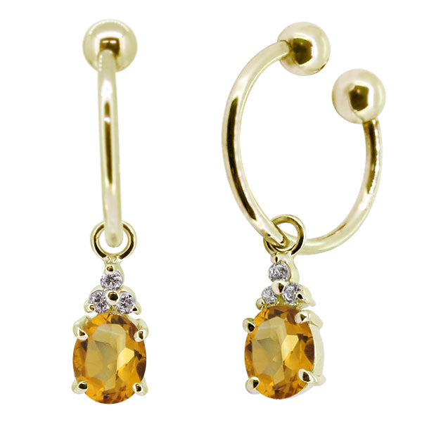揺れる オーバル 大粒 フープイヤリング レディース イヤーカフ 選べる誕生石 Oval Hoop Earring 天然石 k10 k18 pt900 ノンホールピアス 両耳用