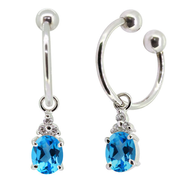 揺れる オーバル 大粒 フープイヤリング レディース イヤーカフ 選べる誕生石 Oval Hoop Earring 天然石 k10 k18 pt900 ノンホールピアス 両耳用