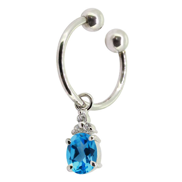 揺れる オーバル 大粒 フープイヤリング レディース イヤーカフ 選べる誕生石 Oval Hoop Earring 天然石 k10 k18 pt900 ノンホールピアス 両耳用