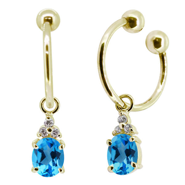 揺れる オーバル 大粒 フープイヤリング レディース イヤーカフ 選べる誕生石 Oval Hoop Earring 天然石 k10 k18 pt900 ノンホールピアス 両耳用