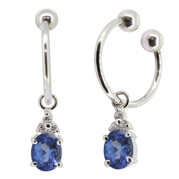 揺れる オーバル 大粒 フープイヤリング レディース イヤーカフ 選べる誕生石 Oval Hoop Earring 天然石 k10 k18 pt900 ノンホールピアス 両耳用