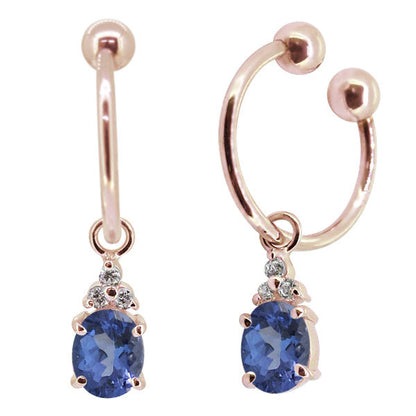 揺れる オーバル 大粒 フープイヤリング レディース イヤーカフ 選べる誕生石 Oval Hoop Earring 天然石 k10 k18 pt900 ノンホールピアス 両耳用