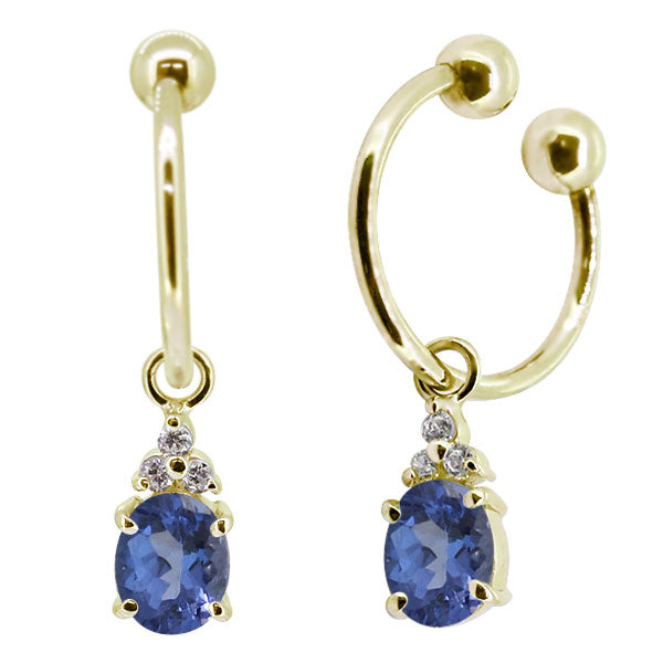 揺れる オーバル 大粒 フープイヤリング レディース イヤーカフ 選べる誕生石 Oval Hoop Earring 天然石 k10 k18 pt900 ノンホールピアス 両耳用