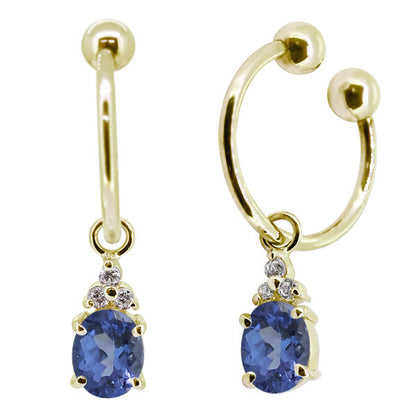 揺れる オーバル 大粒 フープイヤリング レディース イヤーカフ 選べる誕生石 Oval Hoop Earring 天然石 k10 k18 pt900 ノンホールピアス 両耳用