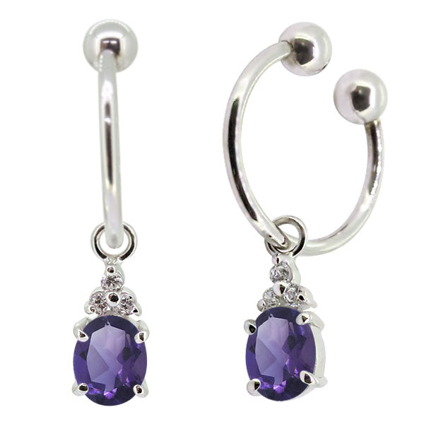 揺れる オーバル 大粒 フープイヤリング レディース イヤーカフ 選べる誕生石 Oval Hoop Earring 天然石 k10 k18 pt900 ノンホールピアス 両耳用