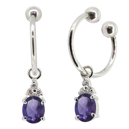 揺れる オーバル 大粒 フープイヤリング レディース イヤーカフ 選べる誕生石 Oval Hoop Earring 天然石 k10 k18 pt900 ノンホールピアス 両耳用