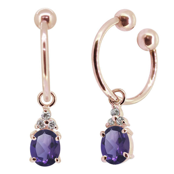揺れる オーバル 大粒 フープイヤリング レディース イヤーカフ 選べる誕生石 Oval Hoop Earring 天然石 k10 k18 pt900 ノンホールピアス 両耳用