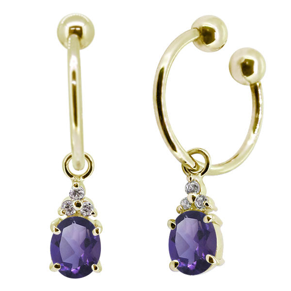 揺れる オーバル 大粒 フープイヤリング レディース イヤーカフ 選べる誕生石 Oval Hoop Earring 天然石 k10 k18 pt900 ノンホールピアス 両耳用