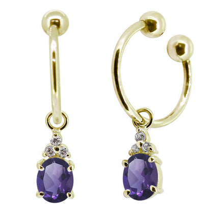 揺れる オーバル 大粒 フープイヤリング レディース イヤーカフ 選べる誕生石 Oval Hoop Earring 天然石 k10 k18 pt900 ノンホールピアス 両耳用