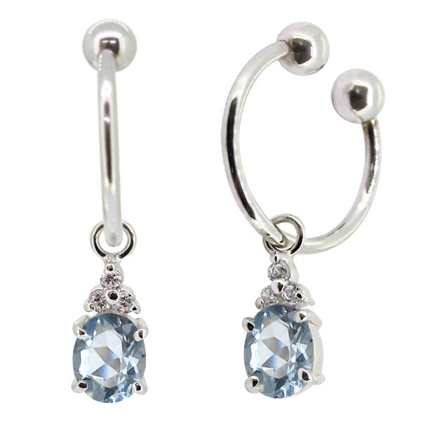 揺れる オーバル 大粒 フープイヤリング レディース イヤーカフ 選べる誕生石 Oval Hoop Earring 天然石 k10 k18 pt900 ノンホールピアス 両耳用