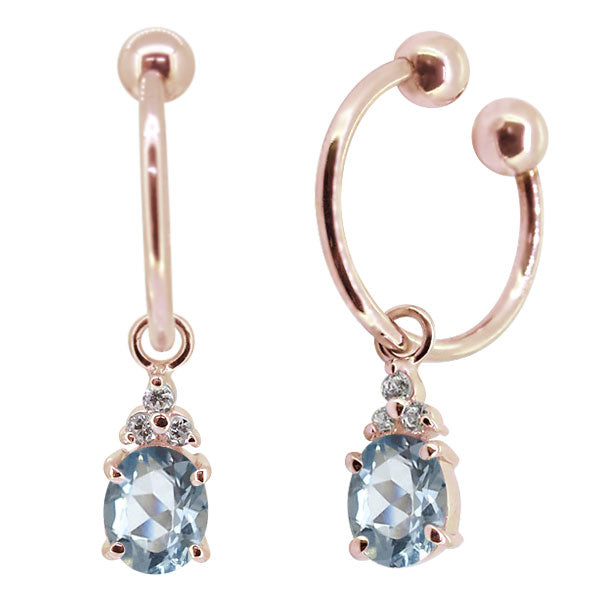 揺れる オーバル 大粒 フープイヤリング レディース イヤーカフ 選べる誕生石 Oval Hoop Earring 天然石 k10 k18 pt900 ノンホールピアス 両耳用