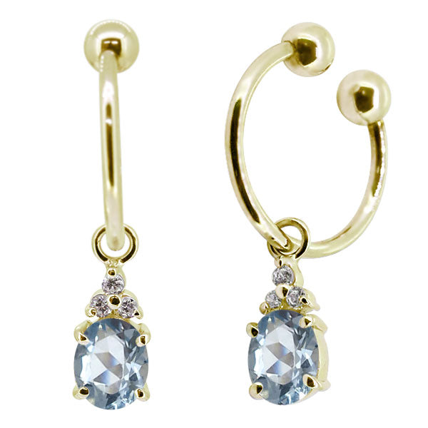 揺れる オーバル 大粒 フープイヤリング レディース イヤーカフ 選べる誕生石 Oval Hoop Earring 天然石 k10 k18 pt900 ノンホールピアス 両耳用