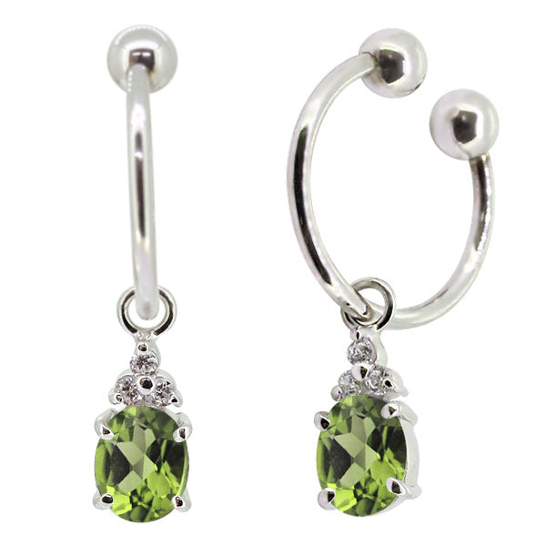 揺れる オーバル 大粒 フープイヤリング レディース イヤーカフ 選べる誕生石 Oval Hoop Earring 天然石 k10 k18 pt900 ノンホールピアス 両耳用